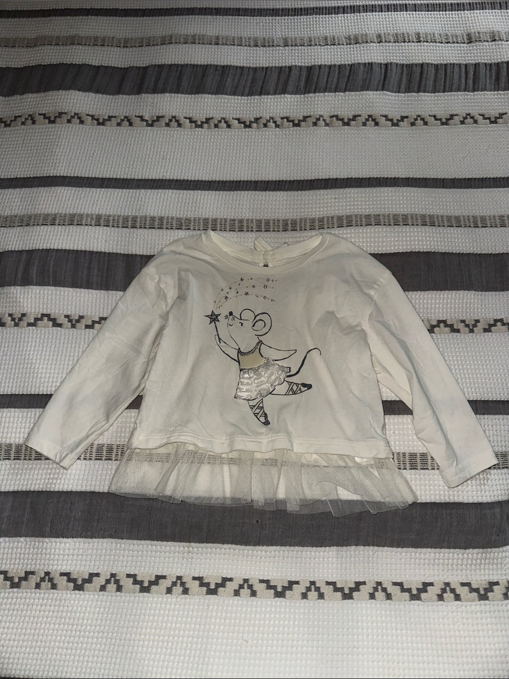 Carter's Cream Long Sleeve Top with Mouse and Tulle Hem